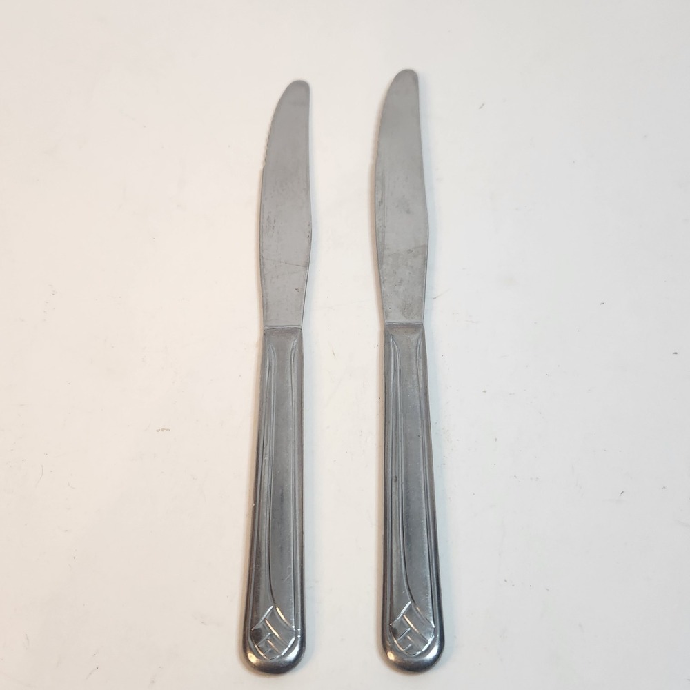 Vintage Royal Virginia Stainless Steel Dinner Knives Art Deco Replacement Pair